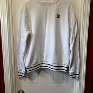 Fila White Crewneck Sweater with Navy Stripes